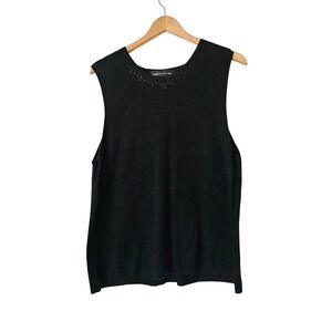 Kenneth Jay Lane Rare 100% Silk Black Beaded Sweater Tank Top Plus Size 2X Y2K
